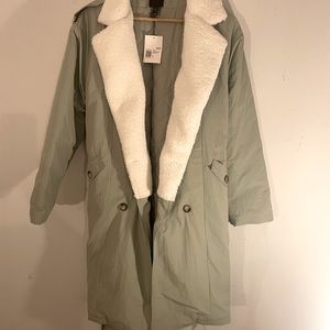 Forever 21 large 3/4 legnth olive fur lined coat.